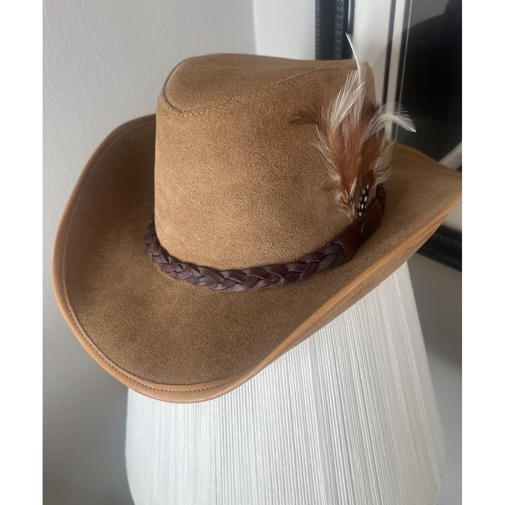 Winfield Cover Co. Cowboy Hat - Brown Suede & Feather Headband - Size L Vintage